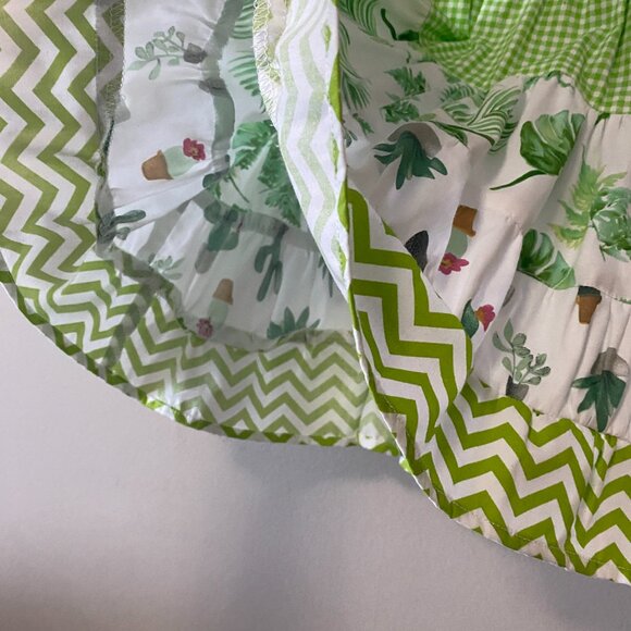 Handmade Children's 100% Cotton Tan White Green Gingham Multi Pattern Dress - Picture 8 of 12